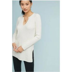 Anthropologie Ett twa Amrita Cream Merino Wool Ribbed V-neck Tunic Sweater Small
